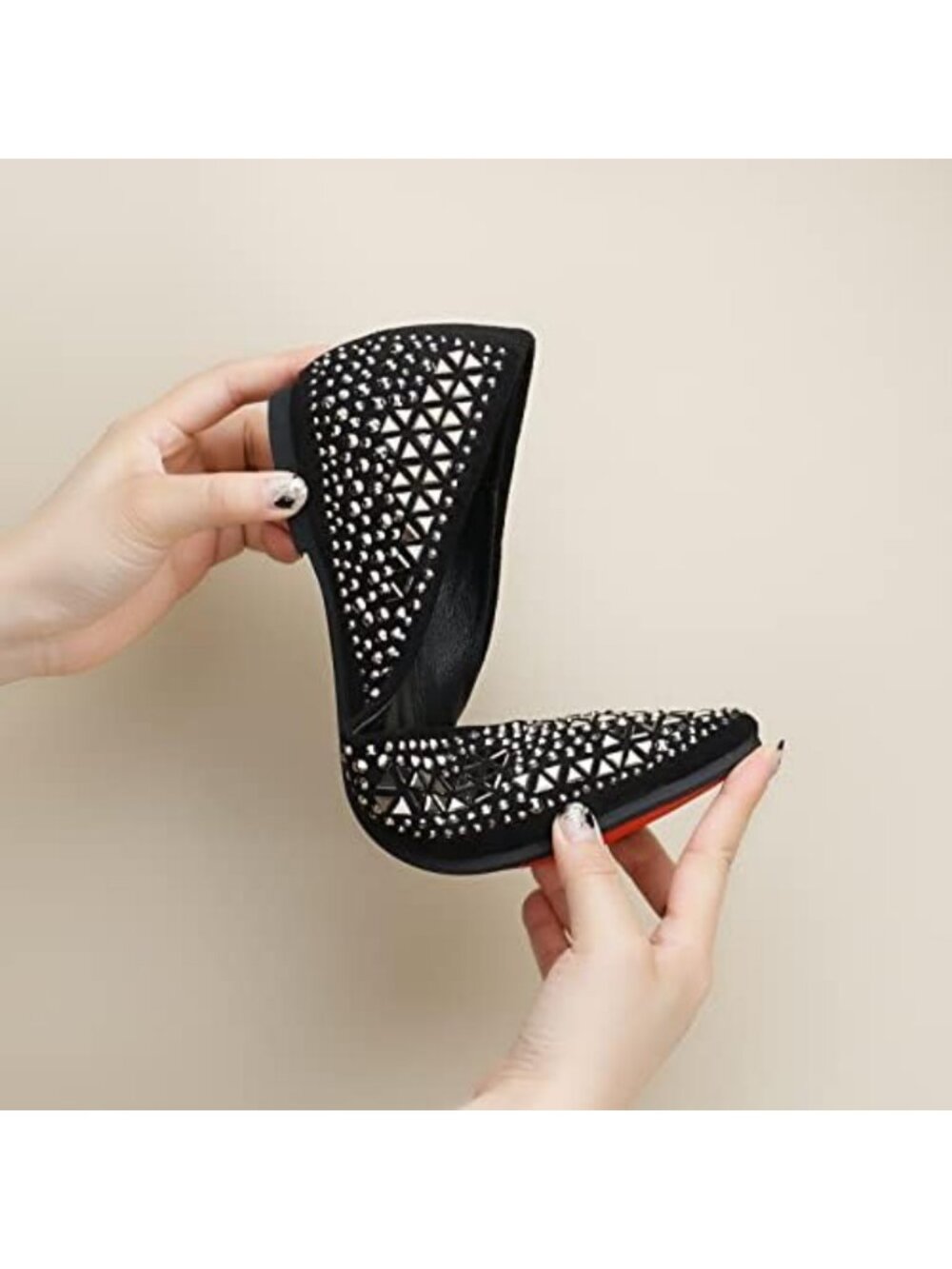 Rhinestone Pointed Ballet Flats for Women | Comfortable Soft Memory Foam Insole - Picture 2 of 5